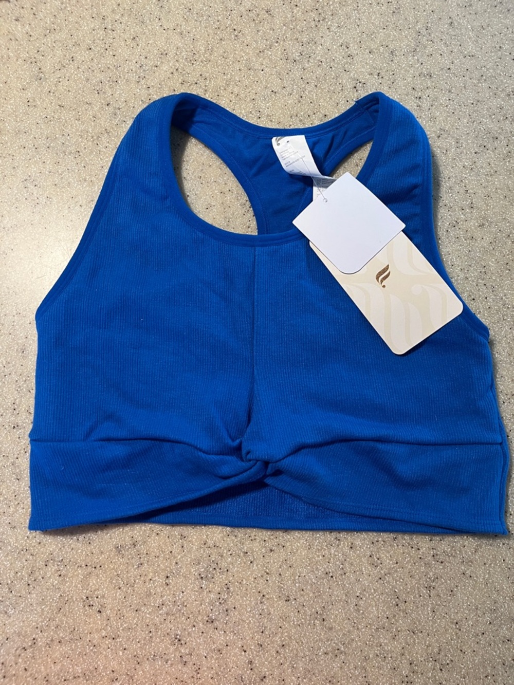 Fabletics Blue Ribbed Twist-Front,  Racerback seamless bra, brand new